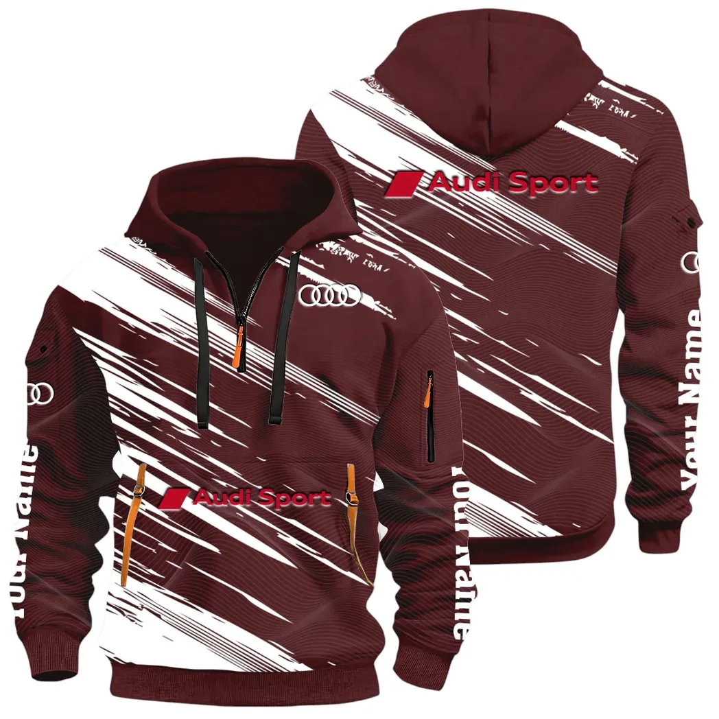 Lifestyle Ride Hoodie Half Zip 3D, Sporty Urban Comfort Hoodie CAR514 - Dark Red