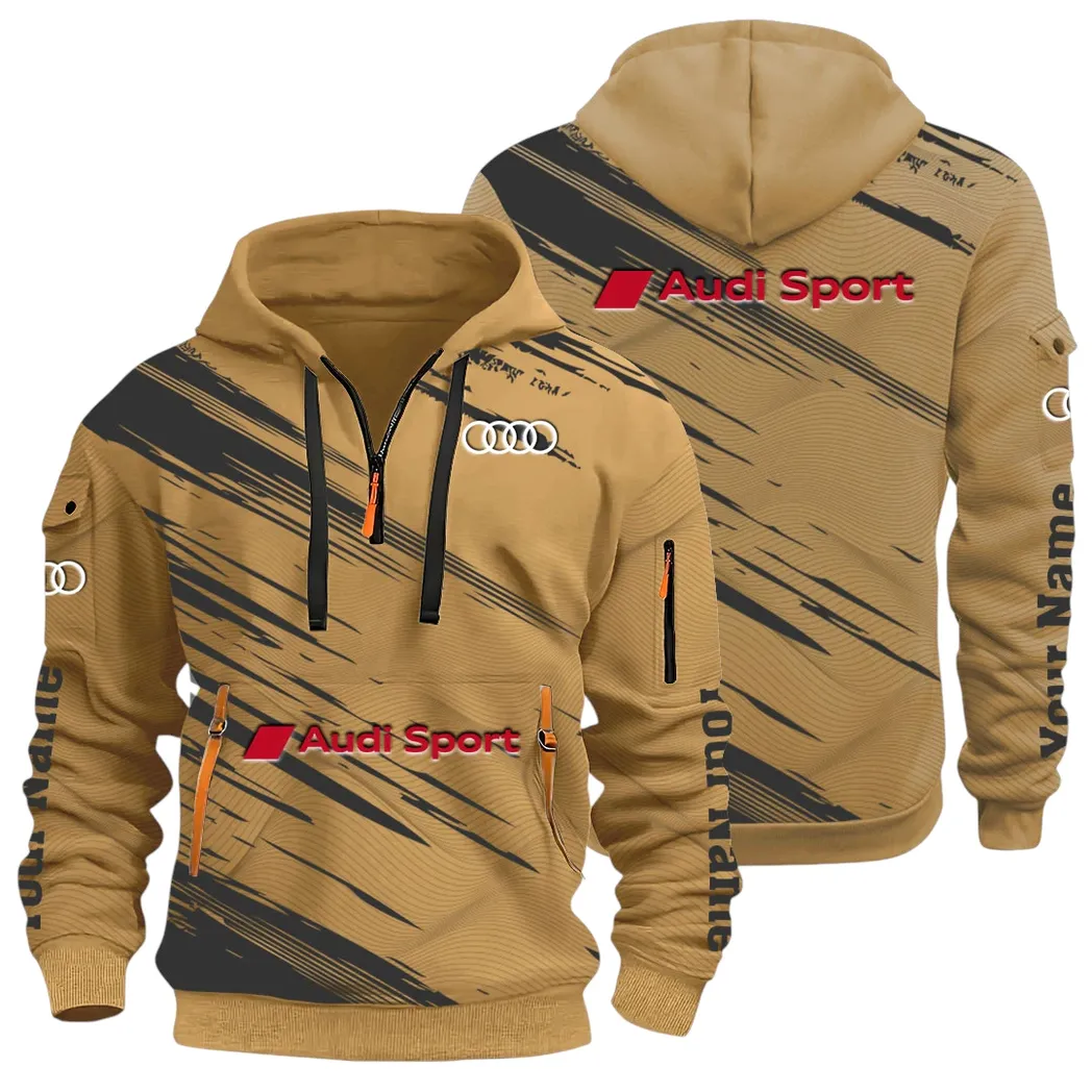 Lifestyle Ride Hoodie Half Zip 3D, Sporty Urban Comfort Hoodie CAR514 - Khaki