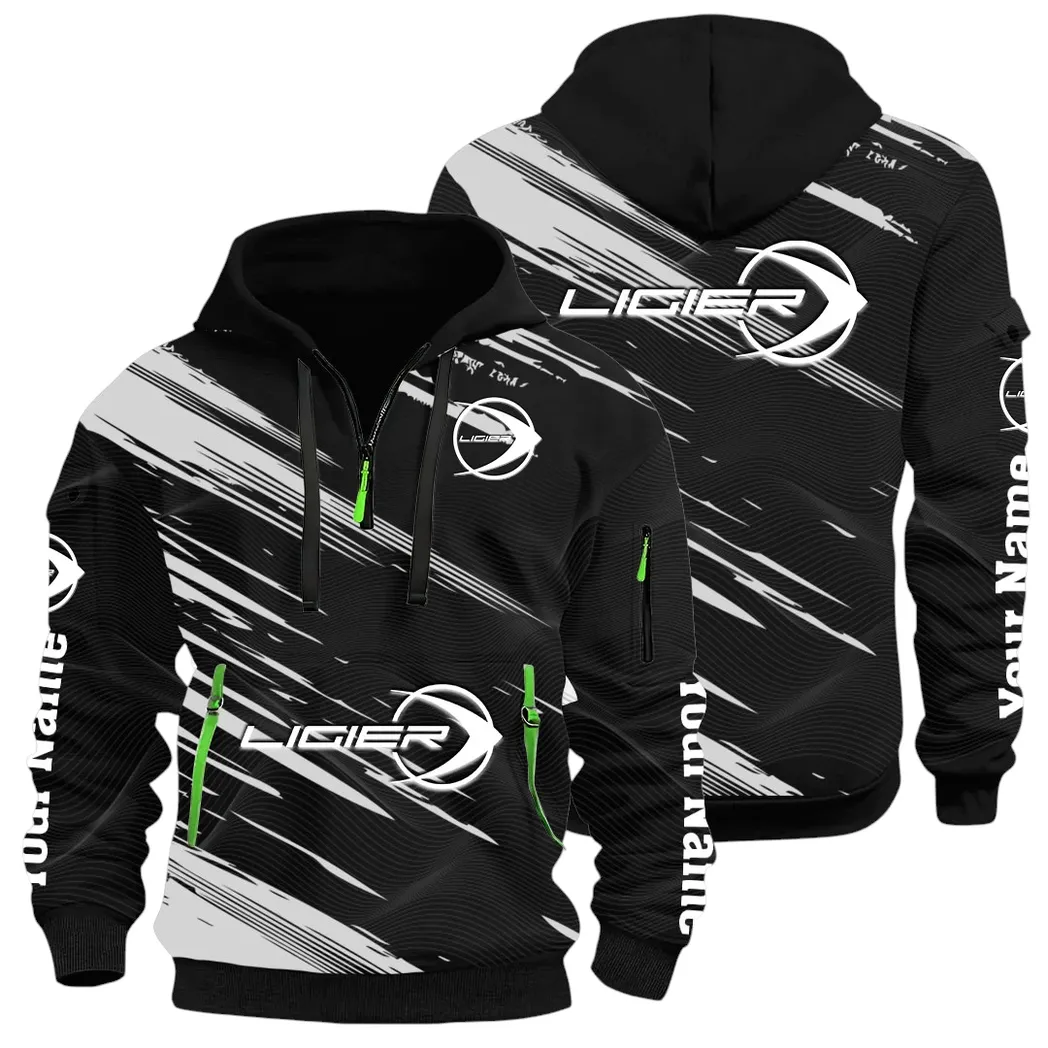 Racing Auto Hoodie Half Zip 3D, Streetwear Casual Look Outfit CAR514 - Black