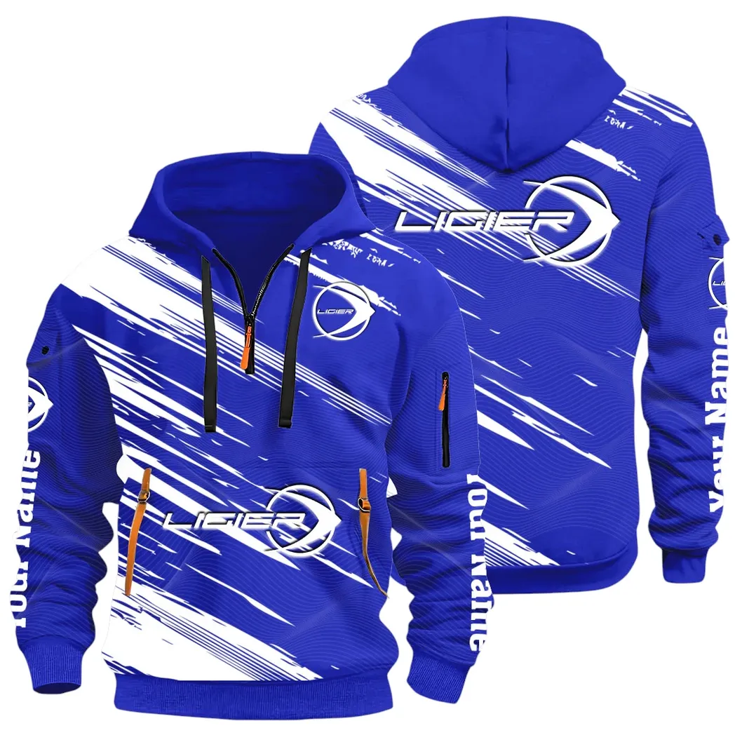 Racing Auto Hoodie Half Zip 3D, Streetwear Casual Look Outfit CAR514 - Blue