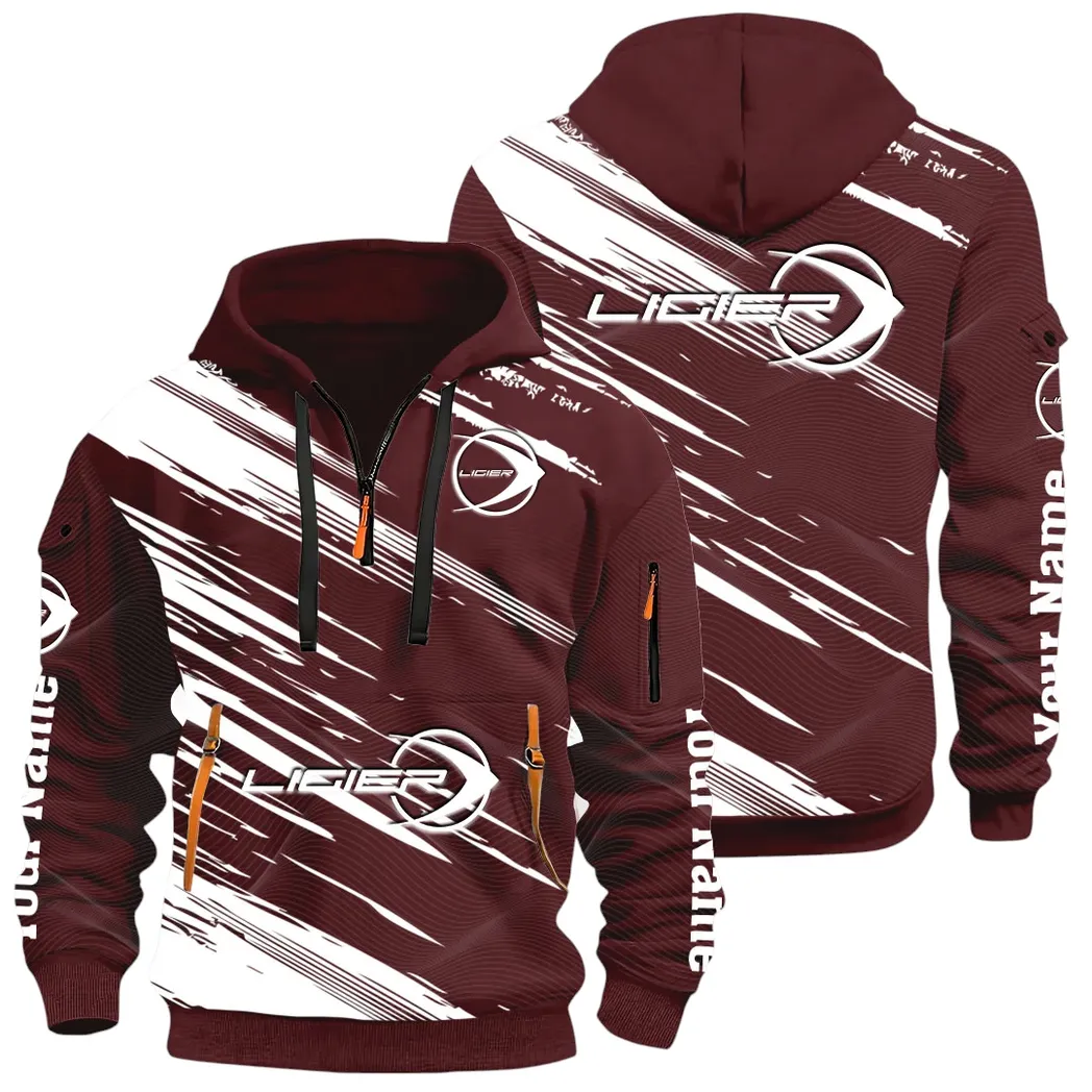 Racing Auto Hoodie Half Zip 3D, Streetwear Casual Look Outfit CAR514 - Dark Red