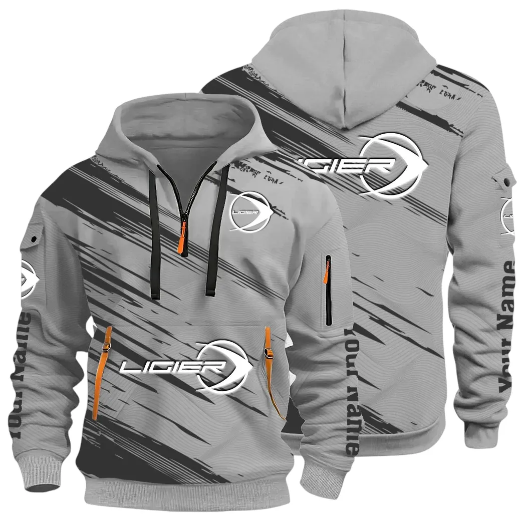 Racing Auto Hoodie Half Zip 3D, Streetwear Casual Look Outfit CAR514 - Gray