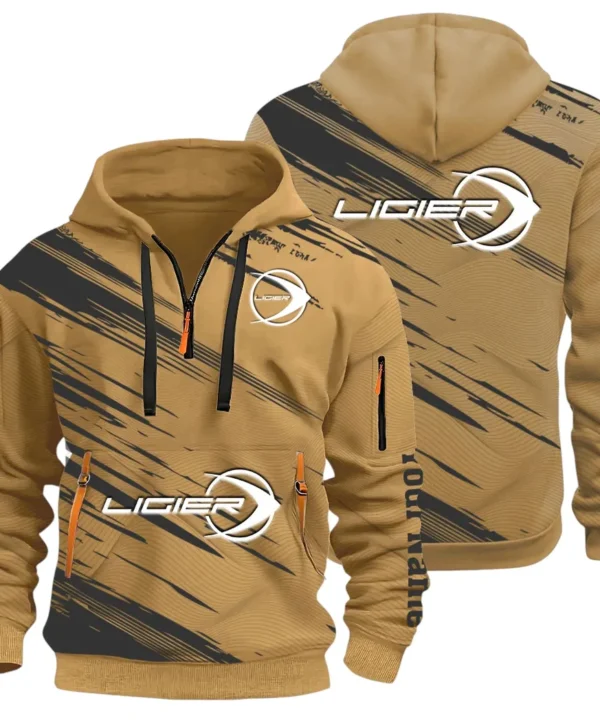 Racing Auto Hoodie Half Zip 3D, Streetwear Casual Look Outfit CAR514 - Khaki