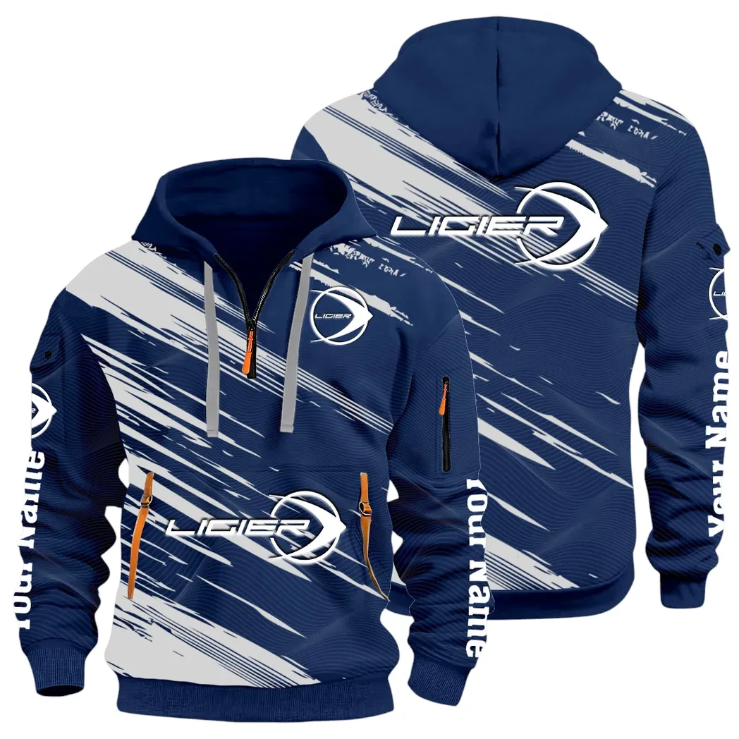 Racing Auto Hoodie Half Zip 3D, Streetwear Casual Look Outfit CAR514 - Navy