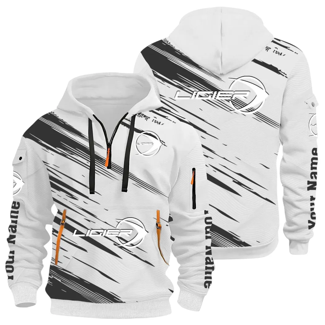 Racing Auto Hoodie Half Zip 3D, Streetwear Casual Look Outfit CAR514 - White