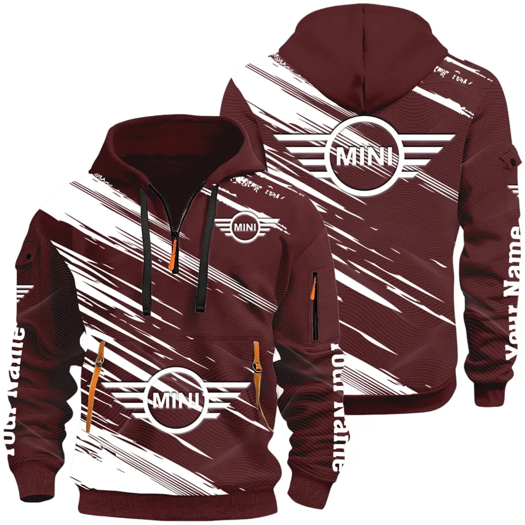Car Zippy Compact Hoodie Half Zip 3D, Comfortable Daily Hoodie CAR514 - Dark Red