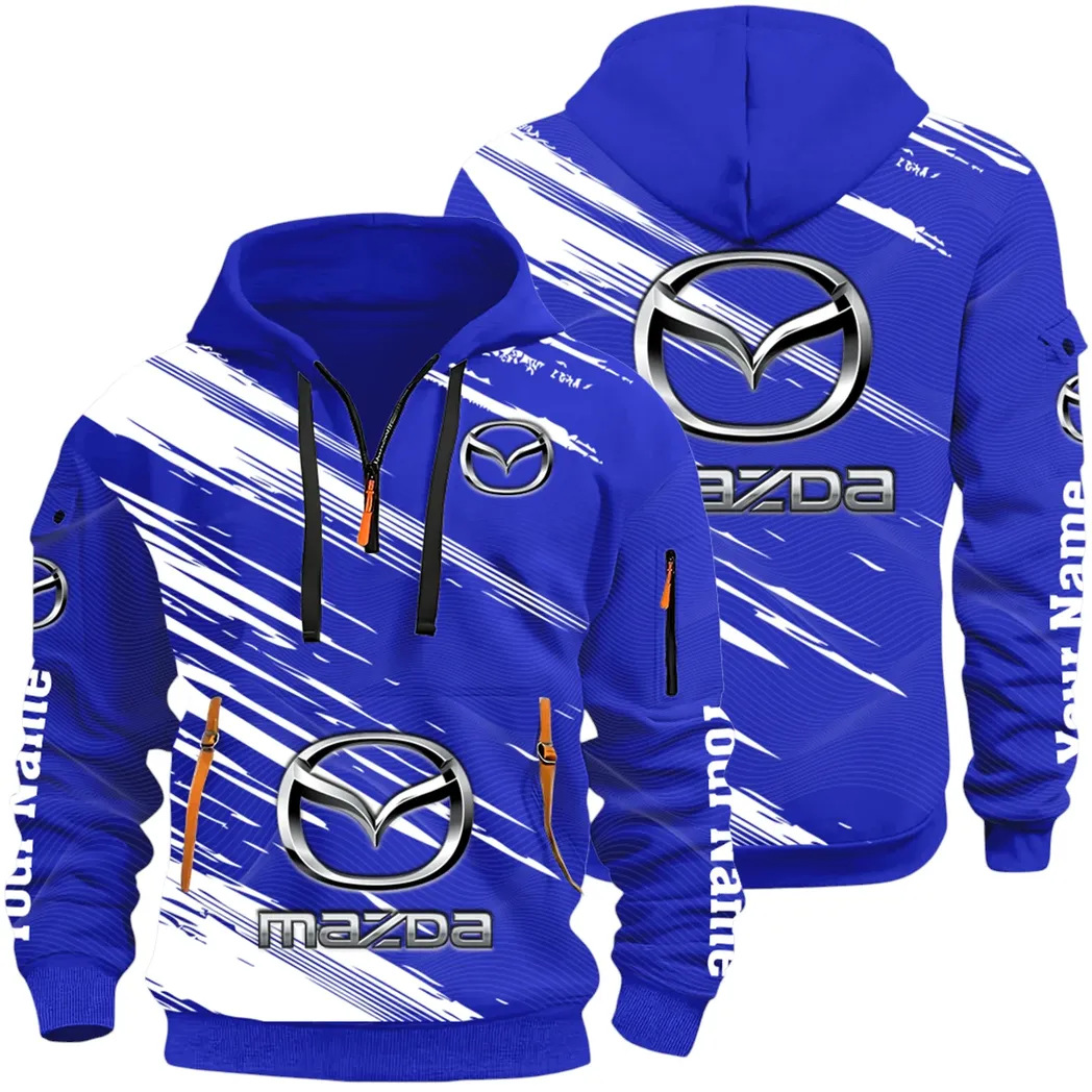 Sport Hatchback Hoodie Half Zip 3D, Classic Comfortable Hoodie Style CAR514 - Blue