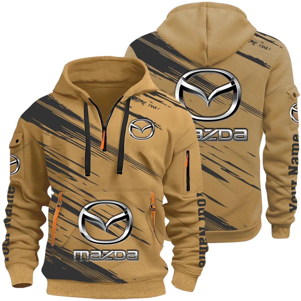 Sport Hatchback Hoodie Half Zip 3D, Classic Comfortable Hoodie Style CAR514 - Khaki