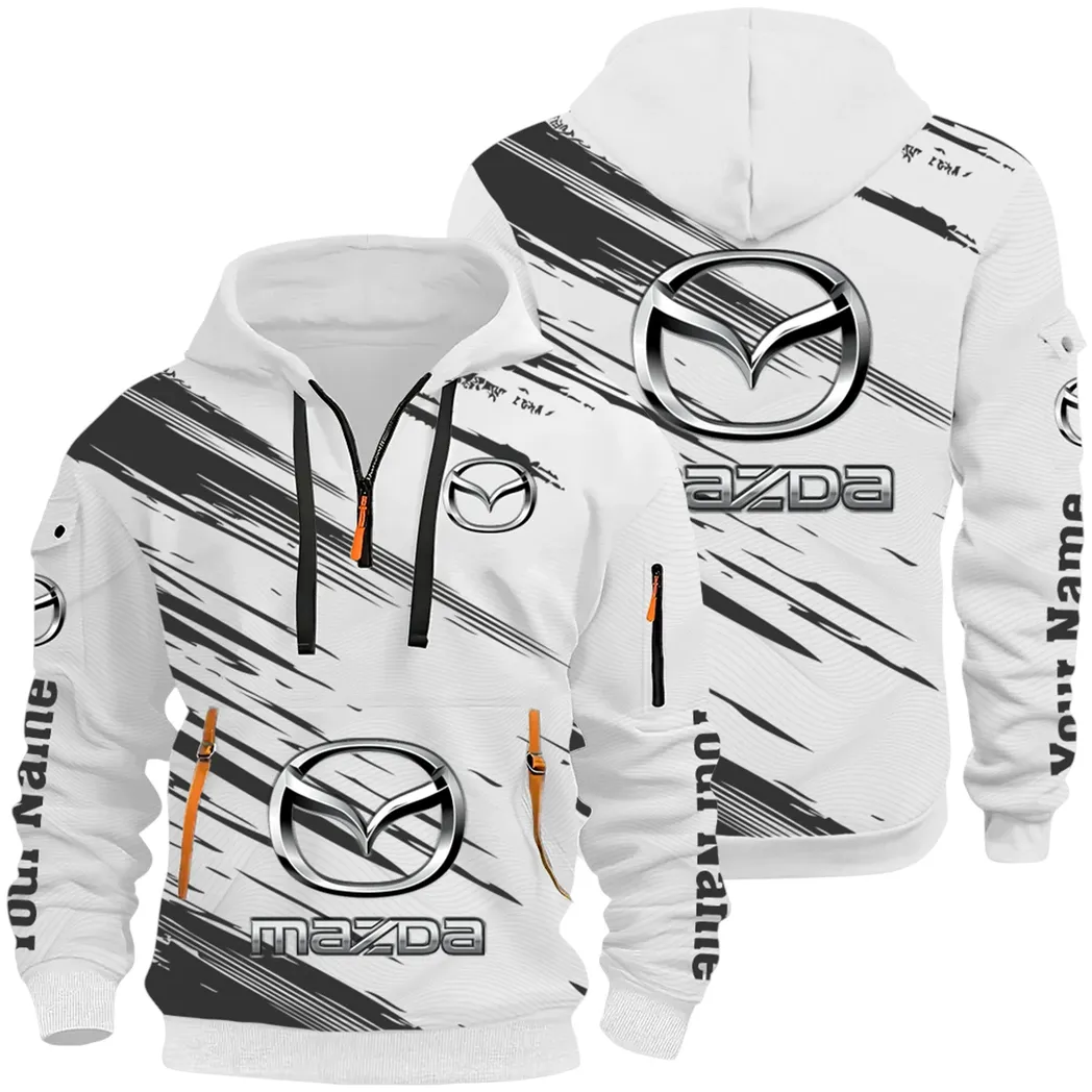 Sport Hatchback Hoodie Half Zip 3D, Classic Comfortable Hoodie Style CAR514 - White