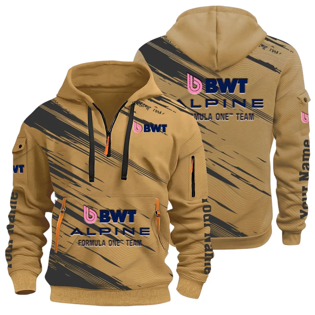 European Sports Car Hoodie Half Zip 3D, Rugged Casual Fit Hoodie CAR514 - Khaki