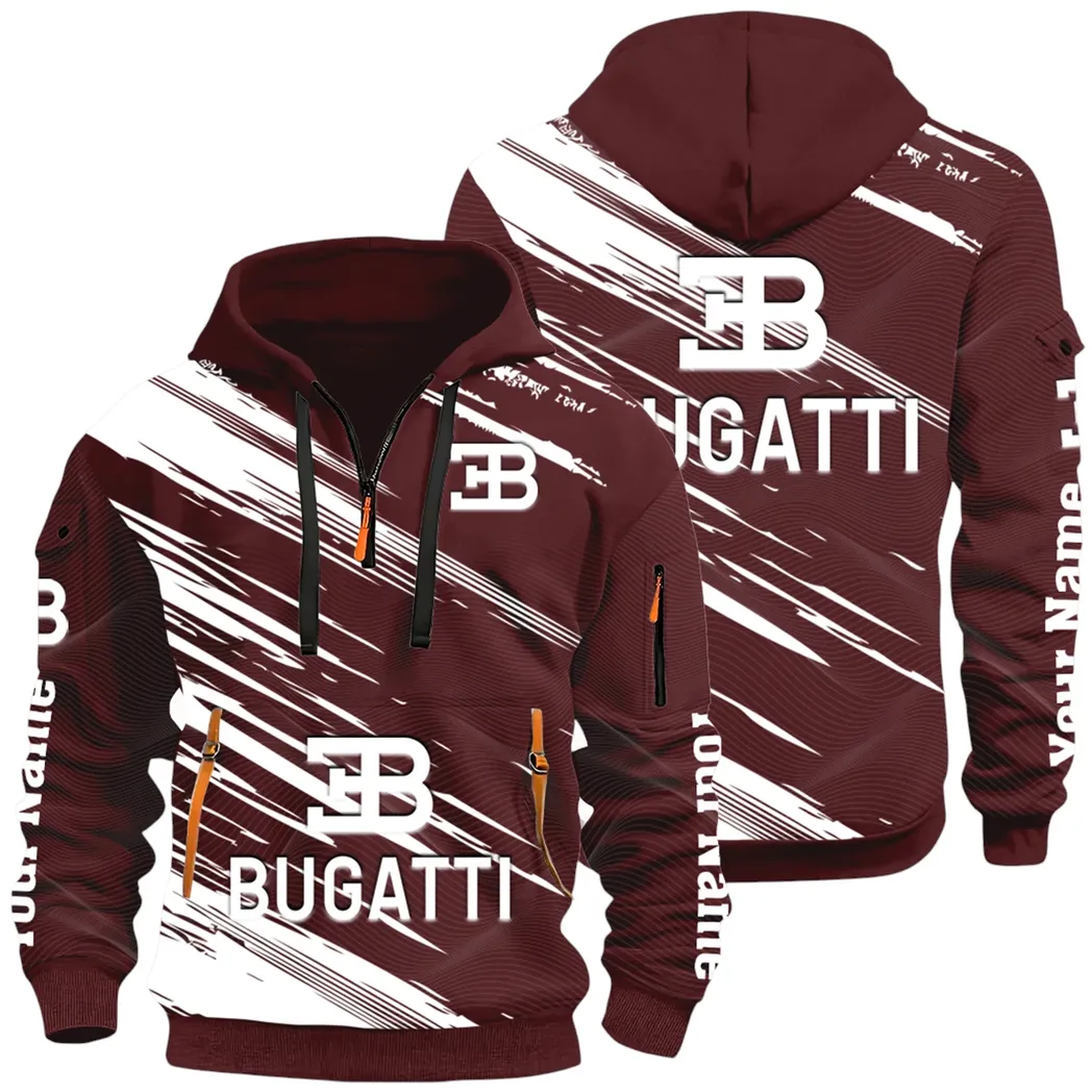 Prestige Coupe Hoodie Half Zip 3D, Urban Style & Relaxed Fit Hoodie CAR514 - Dark Red