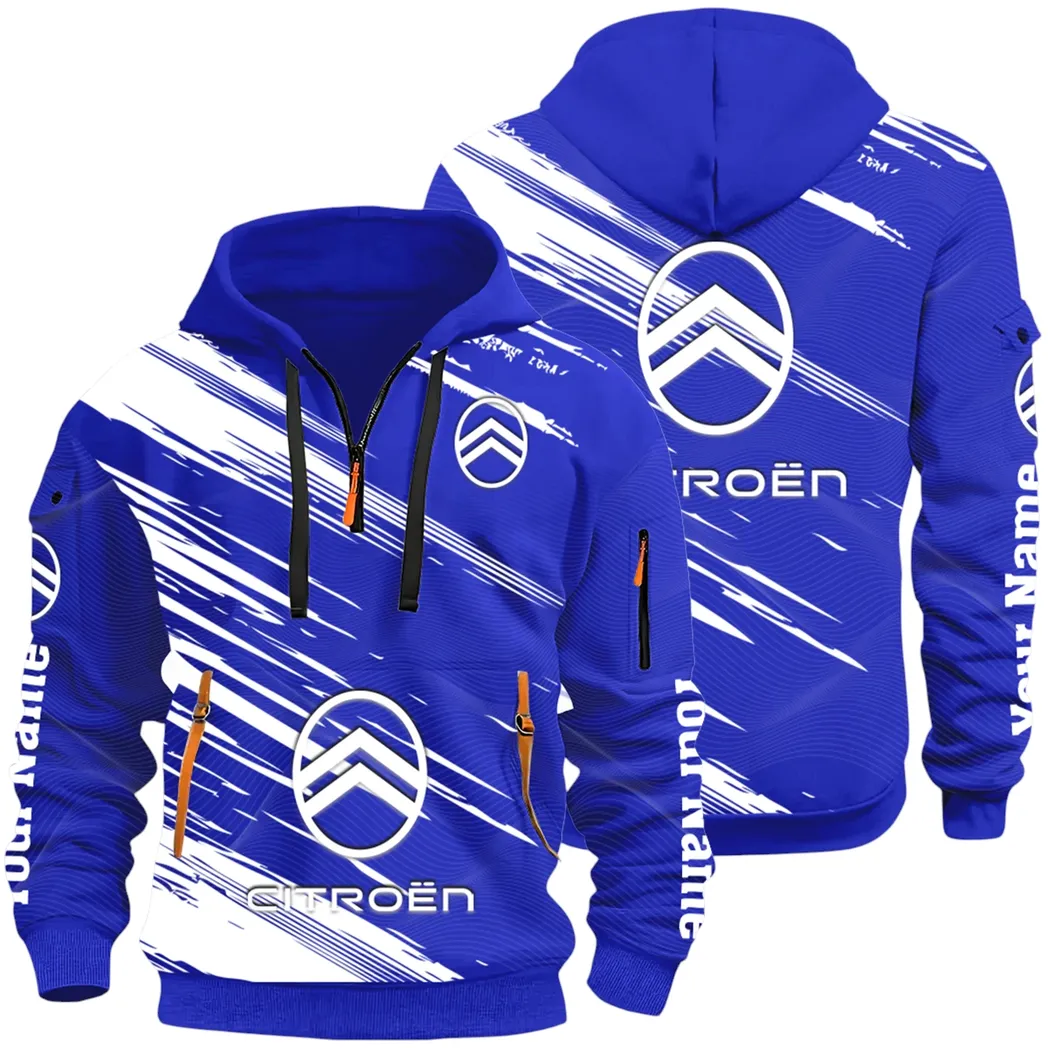 European Car Hoodie Half Zip 3D, Comfortable Everyday Hoodie CAR514 - Blue