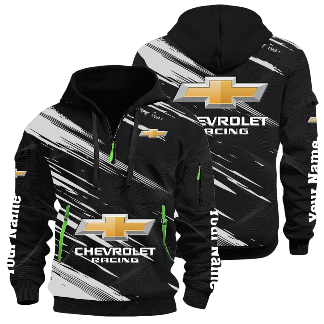 Classic Roadster Hoodie Half Zip 3D, Rugged Casual Fit Hoodie CAR514 - Black