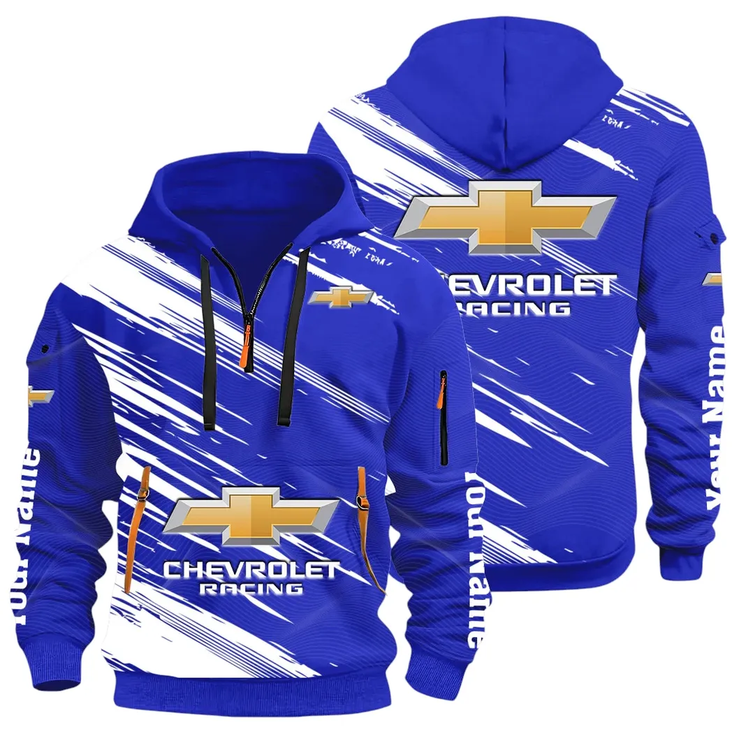 Classic Roadster Hoodie Half Zip 3D, Rugged Casual Fit Hoodie CAR514 - Blue