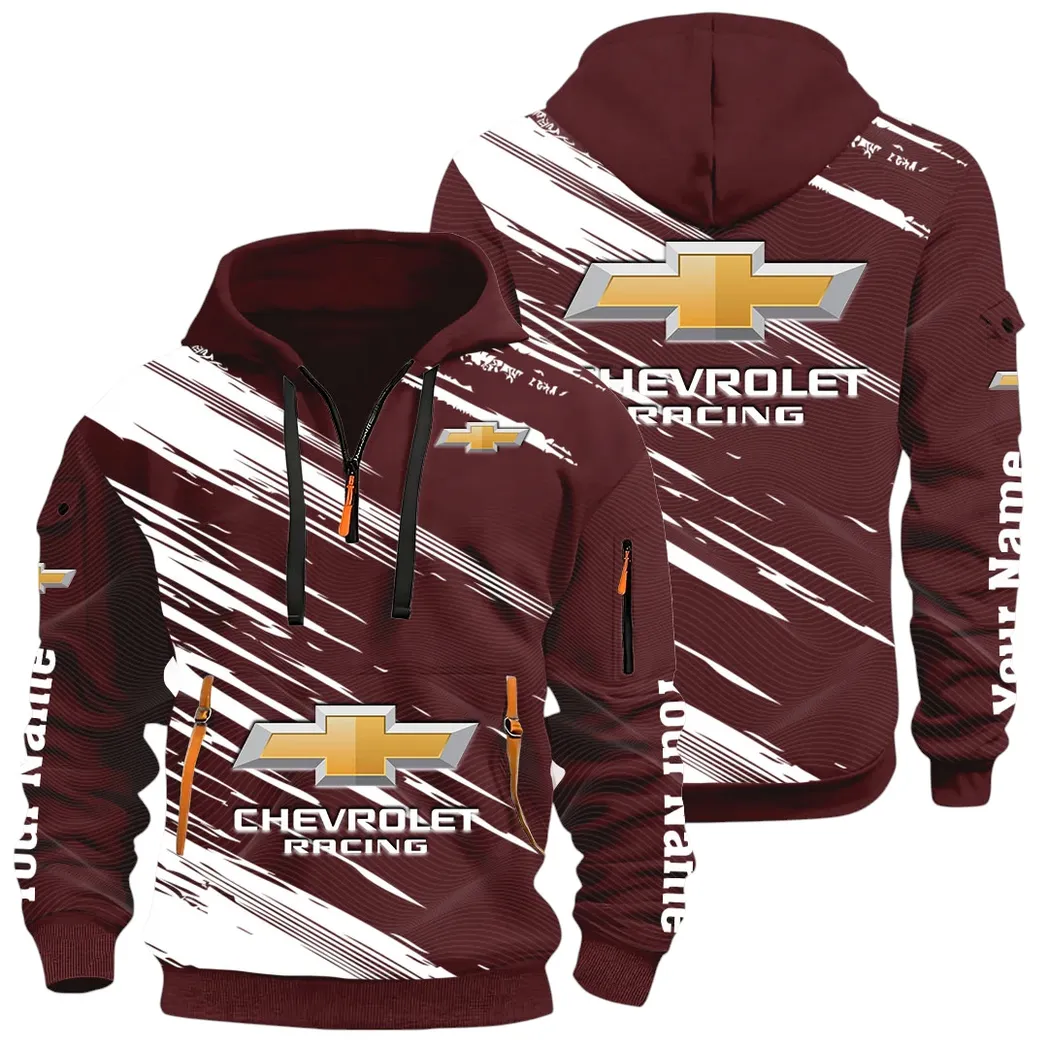 Classic Roadster Hoodie Half Zip 3D, Rugged Casual Fit Hoodie CAR514 - Dark Red