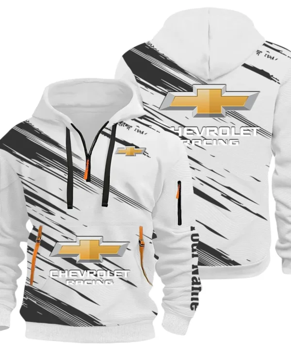 Classic Roadster Hoodie Half Zip 3D, Rugged Casual Fit Hoodie CAR514 - White