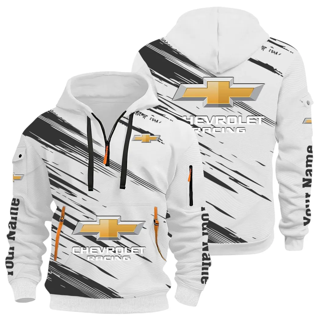 Classic Roadster Hoodie Half Zip 3D, Rugged Casual Fit Hoodie CAR514 - White