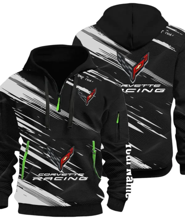 V8 Power Hoodie Half Zip 3D, Adventure-Ready Comfortable Hoodie CAR514 - Black