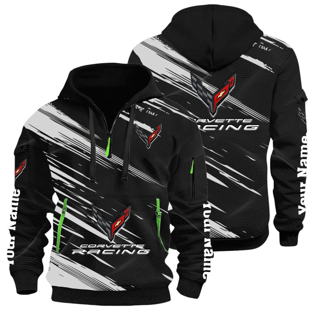 V8 Power Hoodie Half Zip 3D, Adventure-Ready Comfortable Hoodie CAR514 - Black