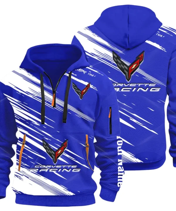 V8 Power Hoodie Half Zip 3D, Adventure-Ready Comfortable Hoodie CAR514 - Blue