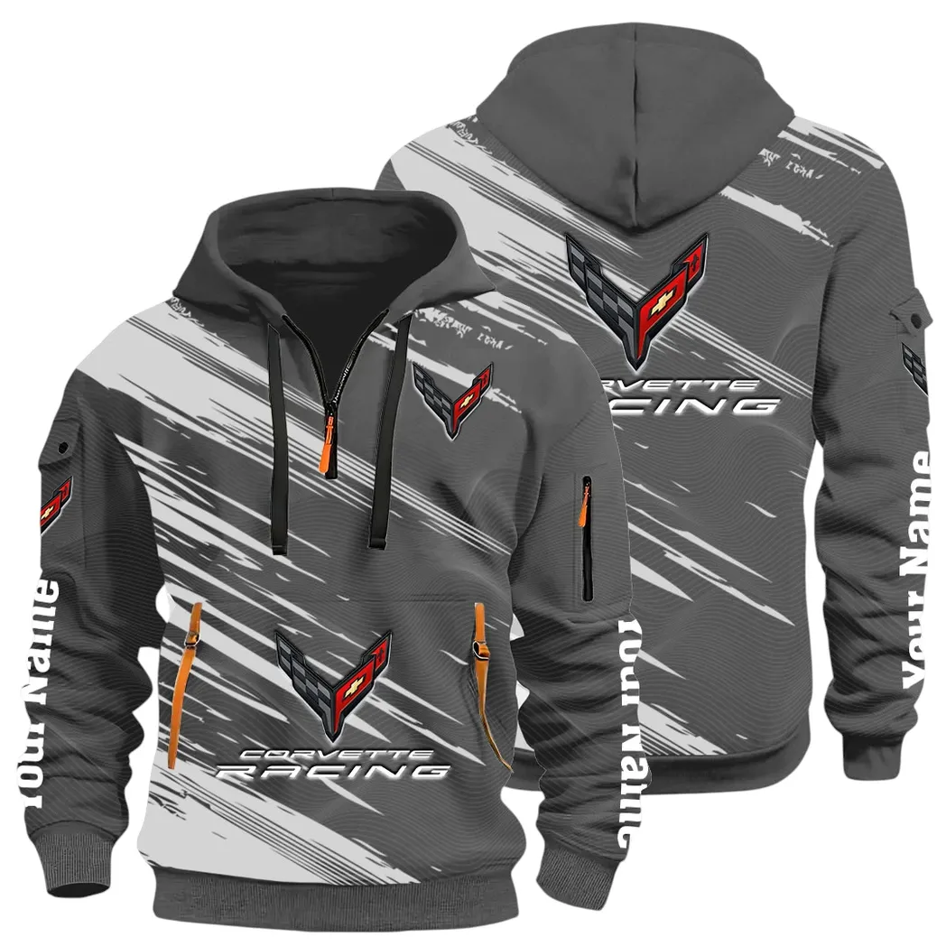V8 Power Hoodie Half Zip 3D, Adventure-Ready Comfortable Hoodie CAR514 - Dark Gray