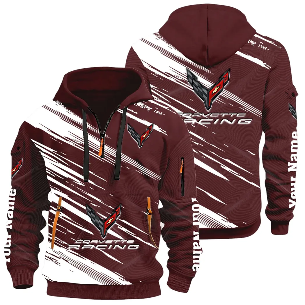 V8 Power Hoodie Half Zip 3D, Adventure-Ready Comfortable Hoodie CAR514 - Dark Red