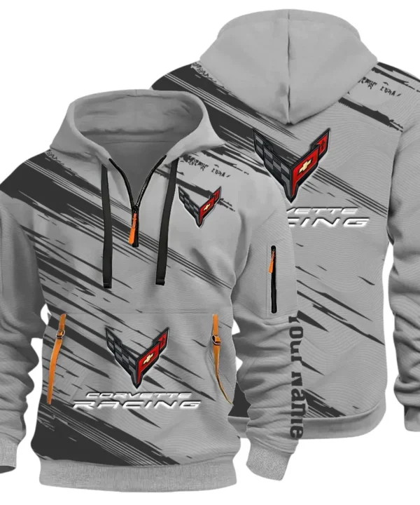 V8 Power Hoodie Half Zip 3D, Adventure-Ready Comfortable Hoodie CAR514 - Gray