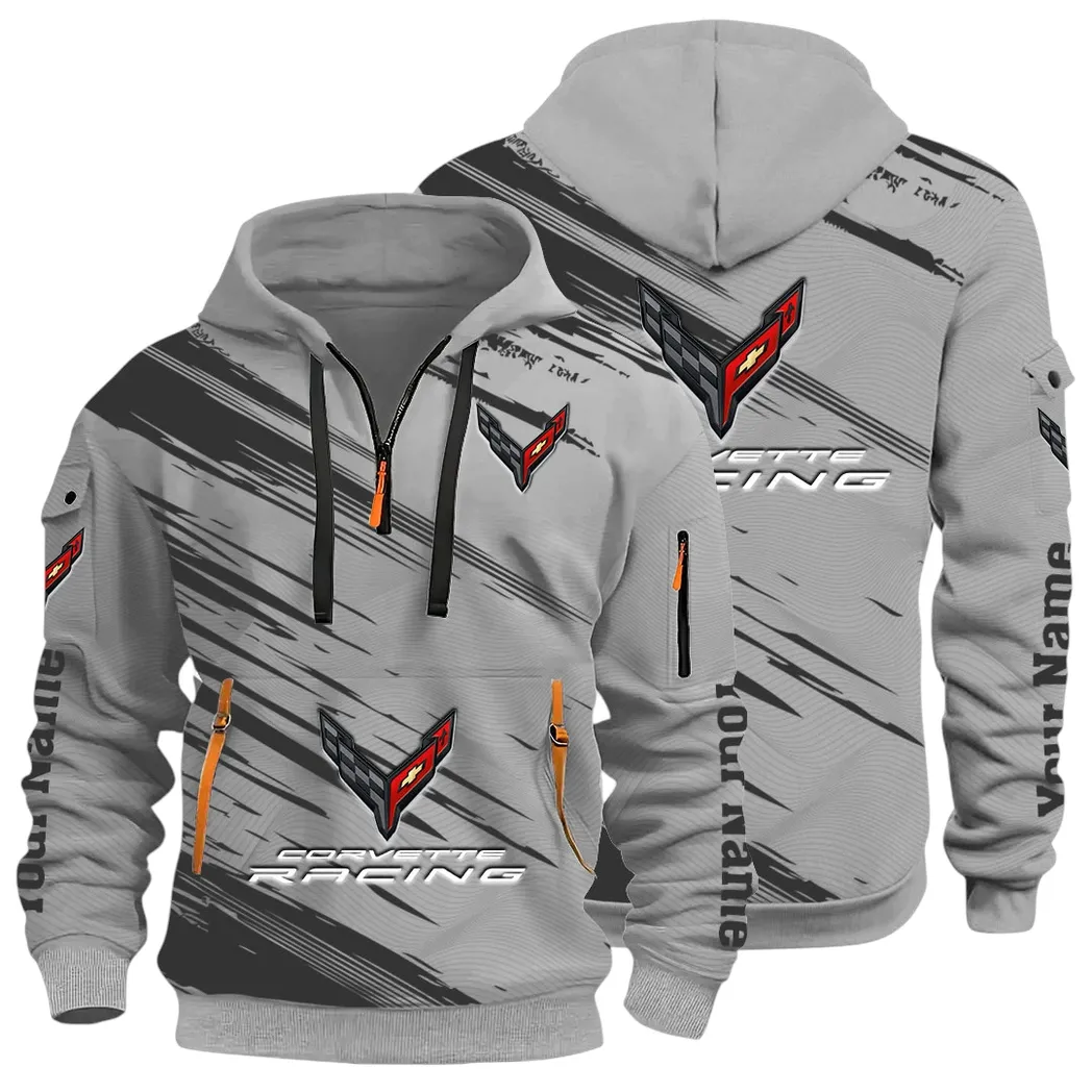V8 Power Hoodie Half Zip 3D, Adventure-Ready Comfortable Hoodie CAR514 - Gray
