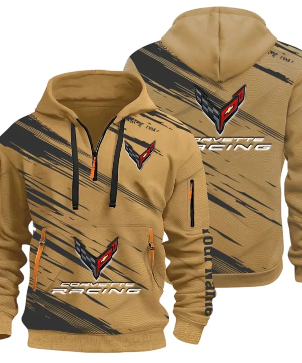 V8 Power Hoodie Half Zip 3D, Adventure-Ready Comfortable Hoodie CAR514 - Khaki
