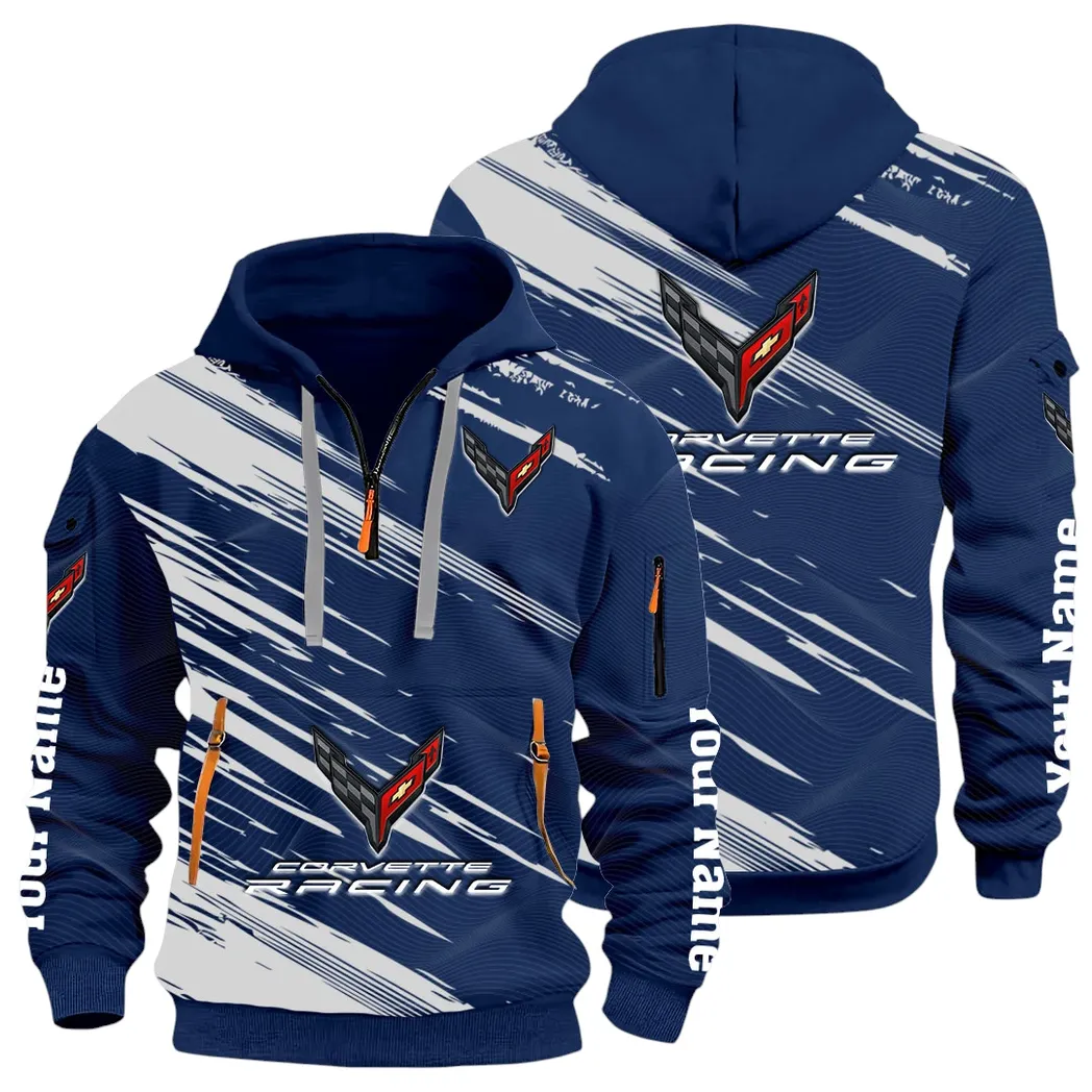 V8 Power Hoodie Half Zip 3D, Adventure-Ready Comfortable Hoodie CAR514 - Navy