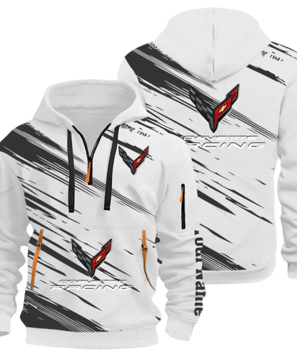 V8 Power Hoodie Half Zip 3D, Adventure-Ready Comfortable Hoodie CAR514 - White