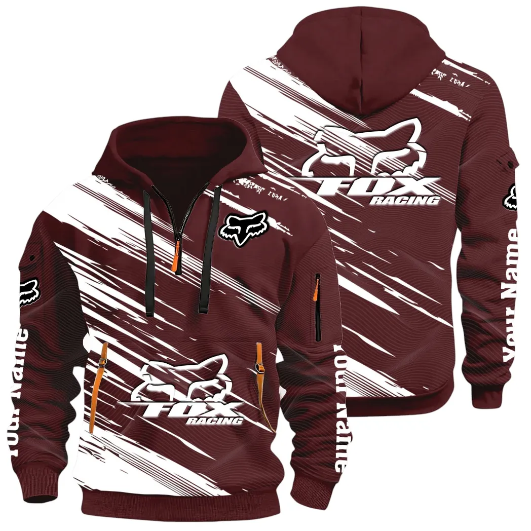 Racing Auto Hoodie Half Zip 3D, Everyday Comfortable Hoodie CAR514 - Dark Red
