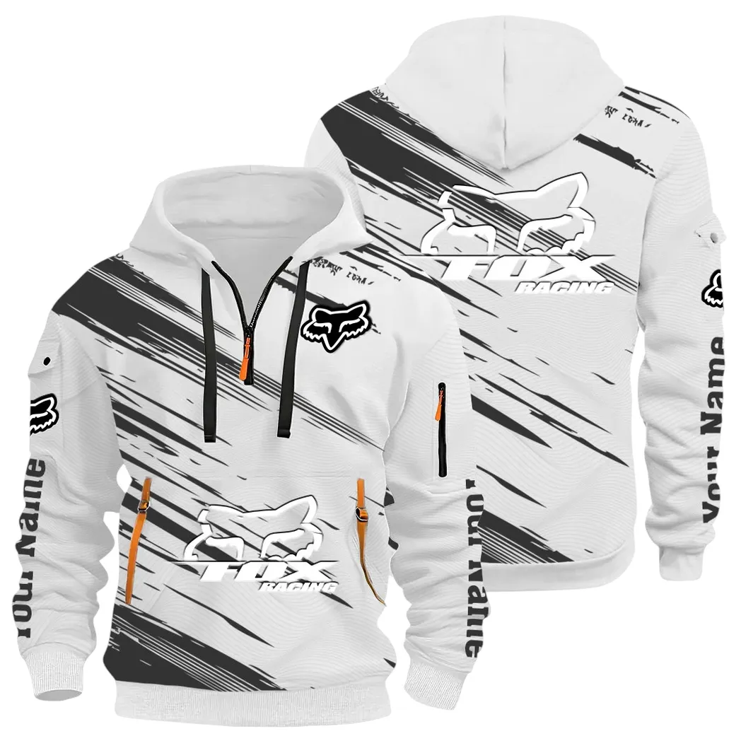 Racing Auto Hoodie Half Zip 3D, Everyday Comfortable Hoodie CAR514 - White