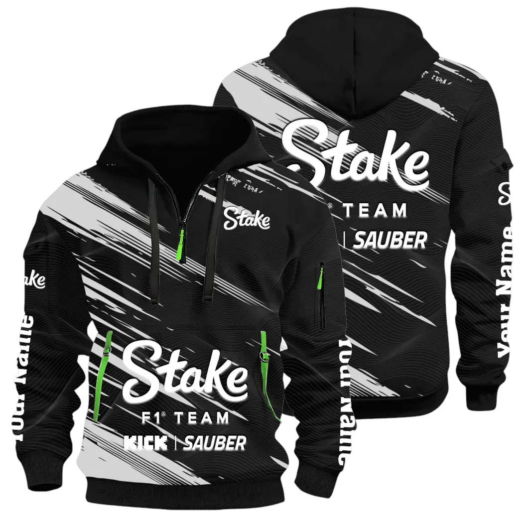 Racing Auto Hoodie Half Zip 3D, Rugged Casual Hoodie CAR514 - Black