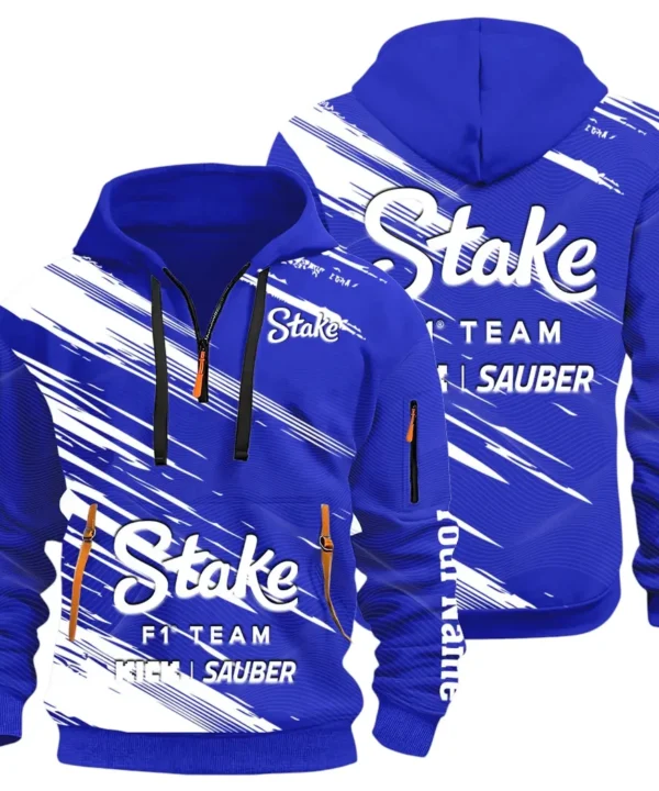 Racing Auto Hoodie Half Zip 3D, Rugged Casual Hoodie CAR514 - Blue