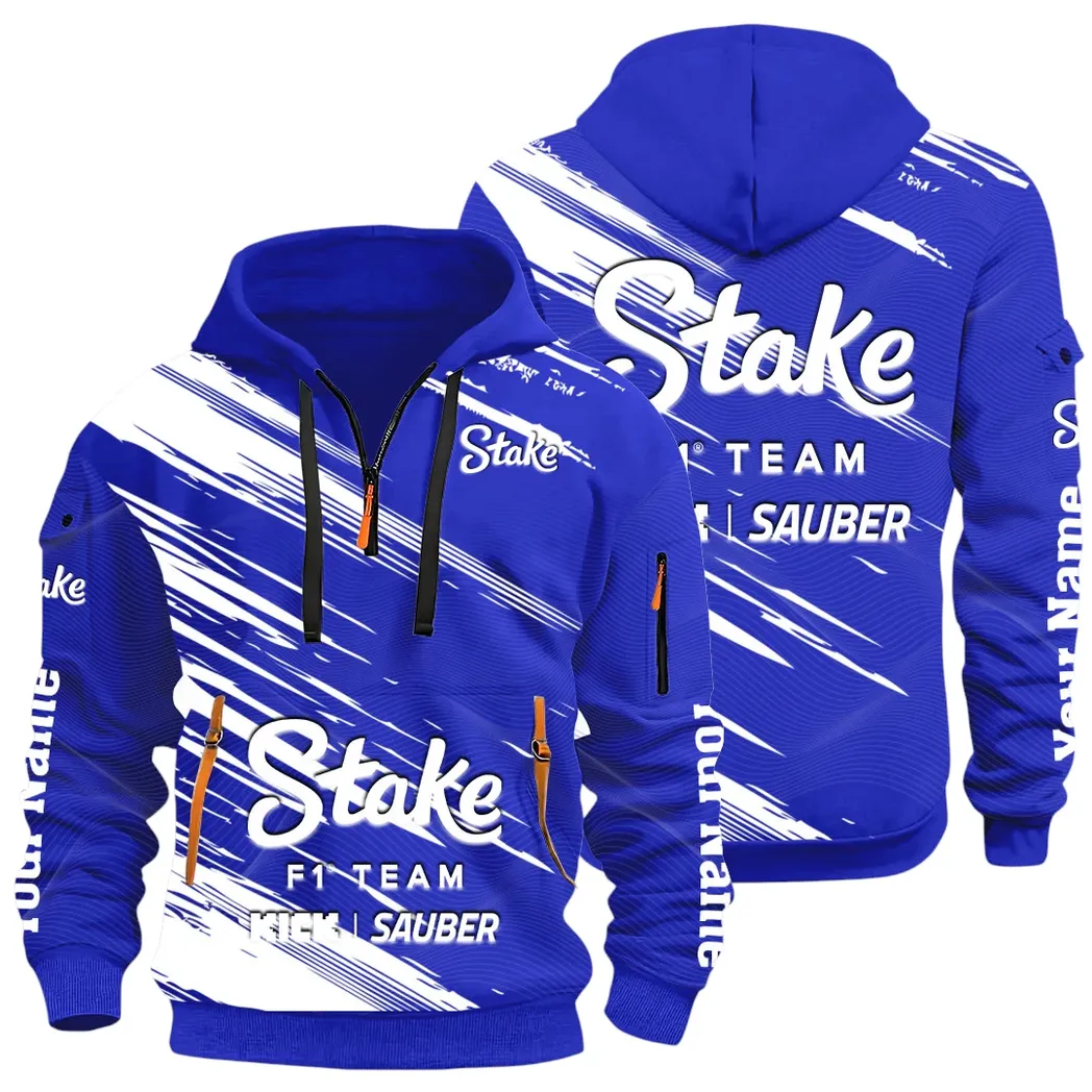 Racing Auto Hoodie Half Zip 3D, Rugged Casual Hoodie CAR514 - Blue