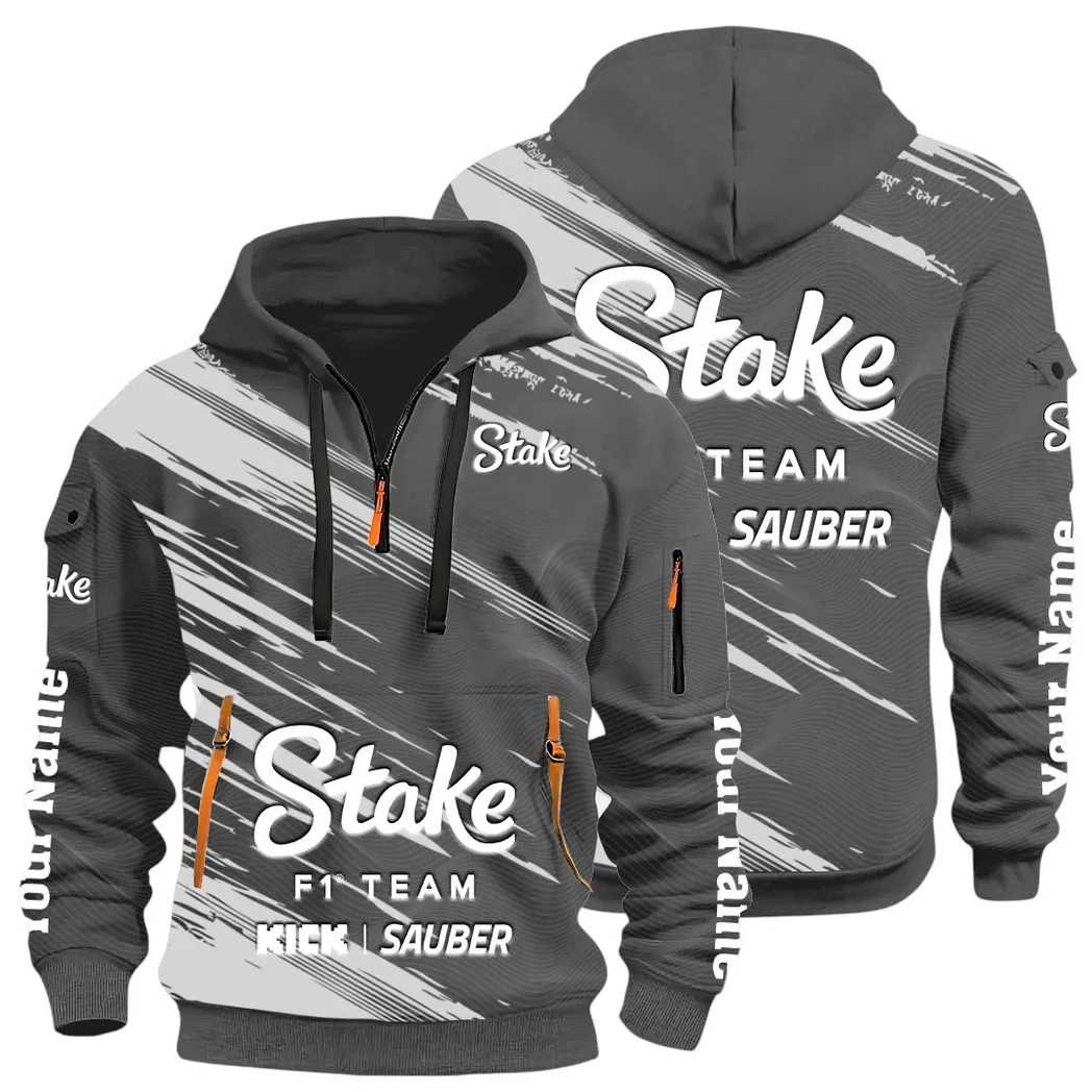 Racing Auto Hoodie Half Zip 3D, Rugged Casual Hoodie CAR514 - Dark Gray