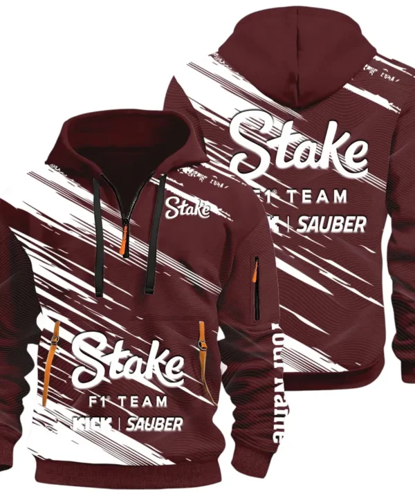 Racing Auto Hoodie Half Zip 3D, Rugged Casual Hoodie CAR514 - Dark Red