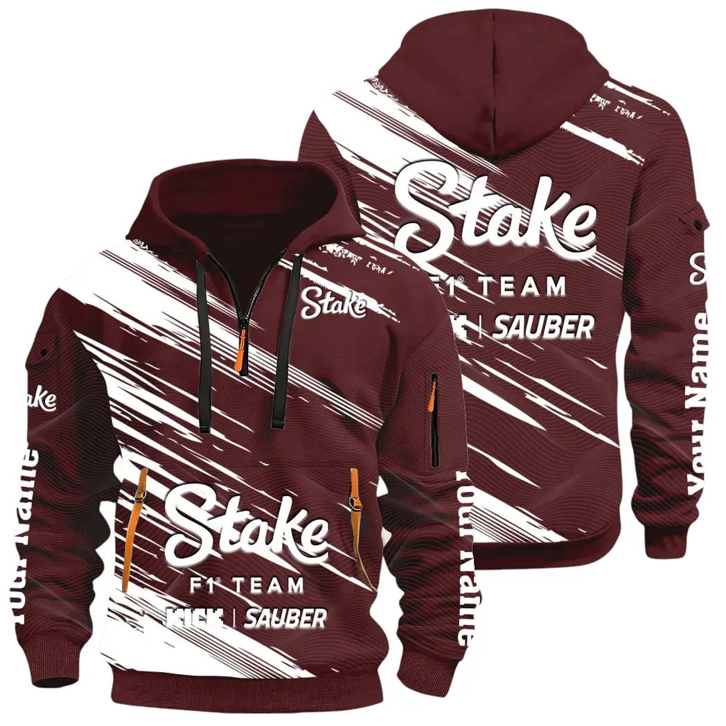 Racing Auto Hoodie Half Zip 3D, Rugged Casual Hoodie CAR514 - Dark Red