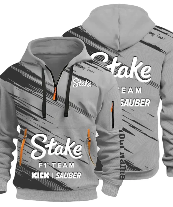 Racing Auto Hoodie Half Zip 3D, Rugged Casual Hoodie CAR514 - Gray