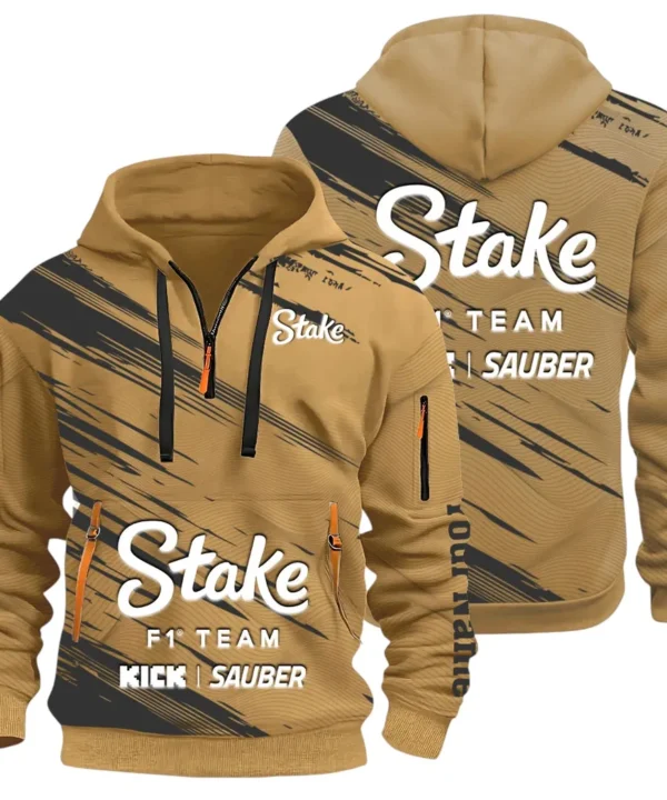 Racing Auto Hoodie Half Zip 3D, Rugged Casual Hoodie CAR514 - Khaki
