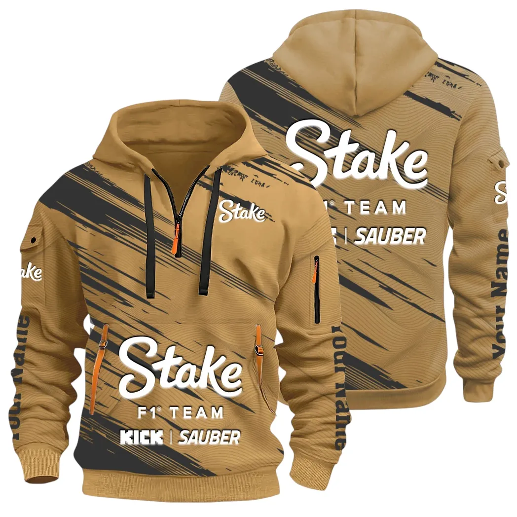 Racing Auto Hoodie Half Zip 3D, Rugged Casual Hoodie CAR514 - Khaki