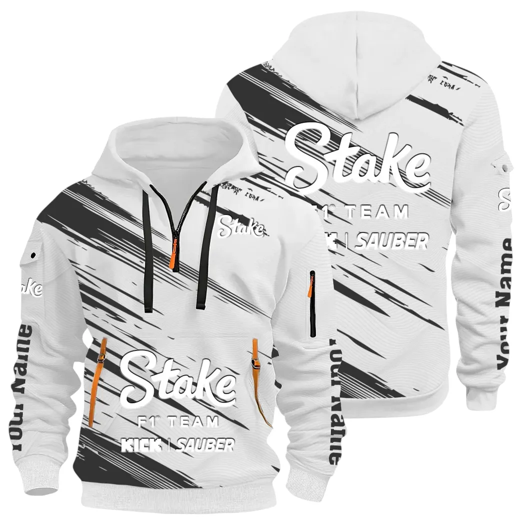 Racing Auto Hoodie Half Zip 3D, Rugged Casual Hoodie CAR514 - White