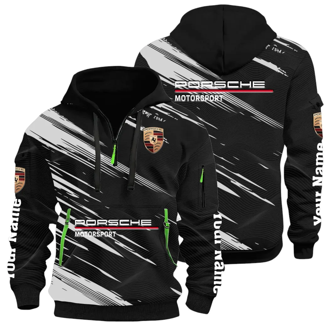 Turbo Sports Car Hoodie Half Zip 3D, Adventure-Ready Streetwear CAR514 - Black