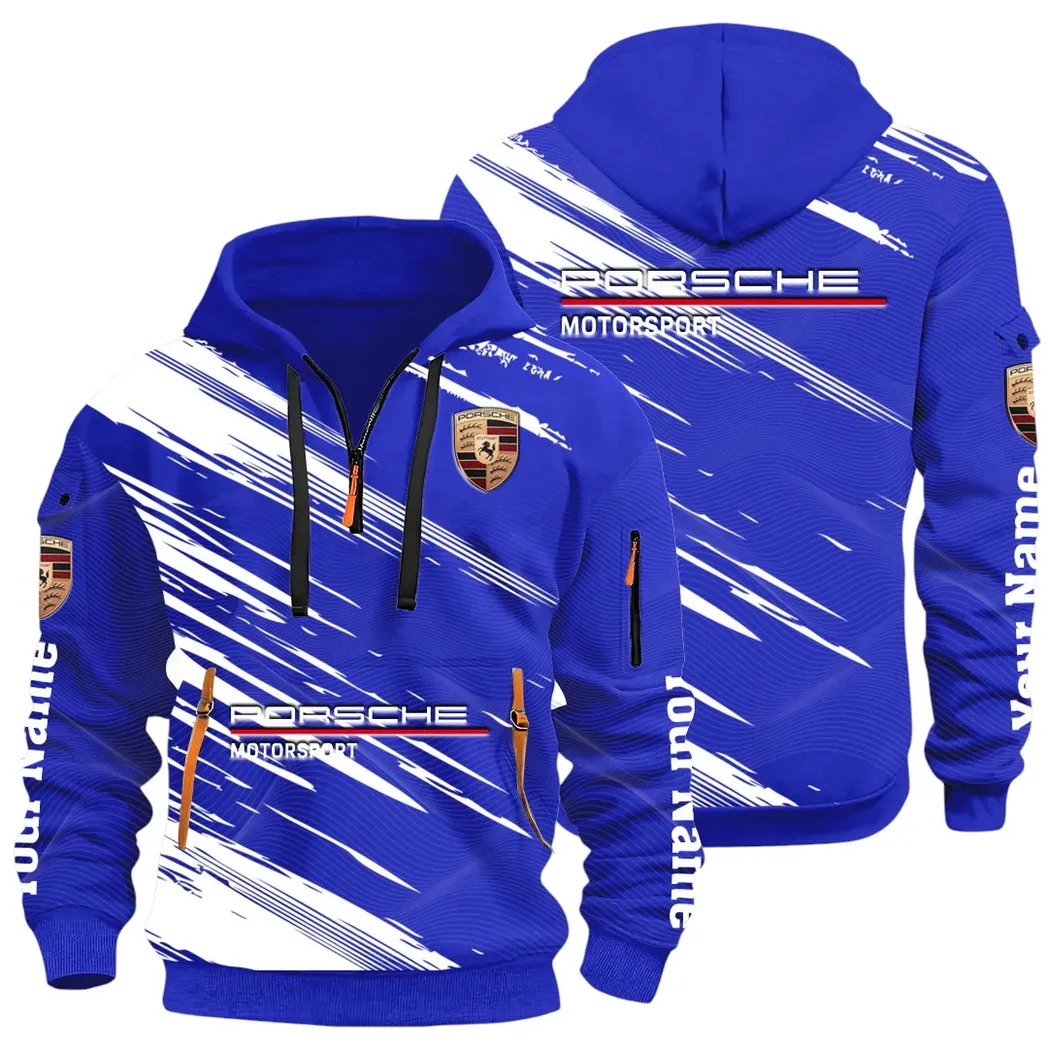 Turbo Sports Car Hoodie Half Zip 3D, Adventure-Ready Streetwear CAR514 - Blue