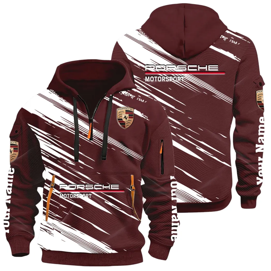 Turbo Sports Car Hoodie Half Zip 3D, Adventure-Ready Streetwear CAR514 - Dark Red