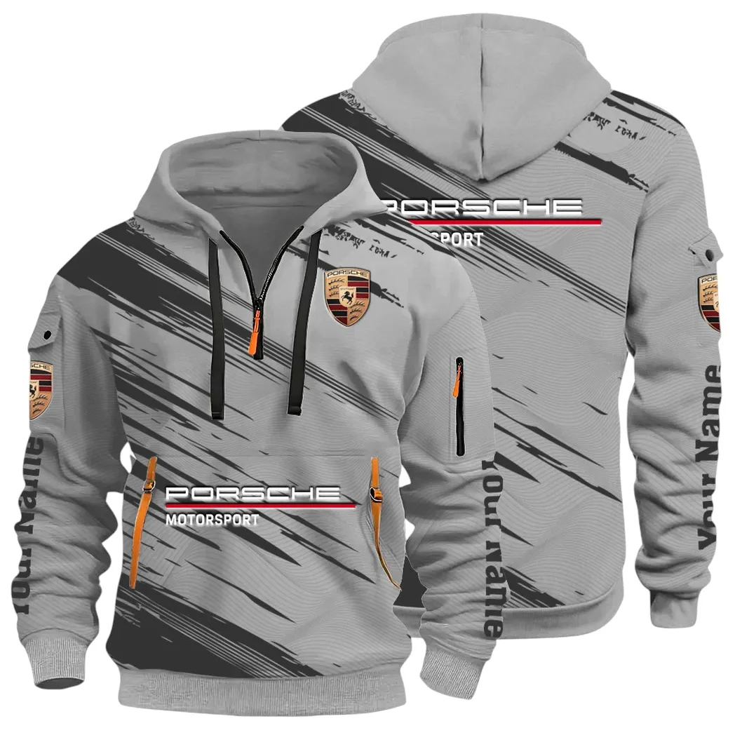 Turbo Sports Car Hoodie Half Zip 3D, Adventure-Ready Streetwear CAR514 - Gray