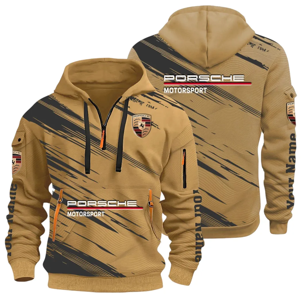Turbo Sports Car Hoodie Half Zip 3D, Adventure-Ready Streetwear CAR514 - Khaki
