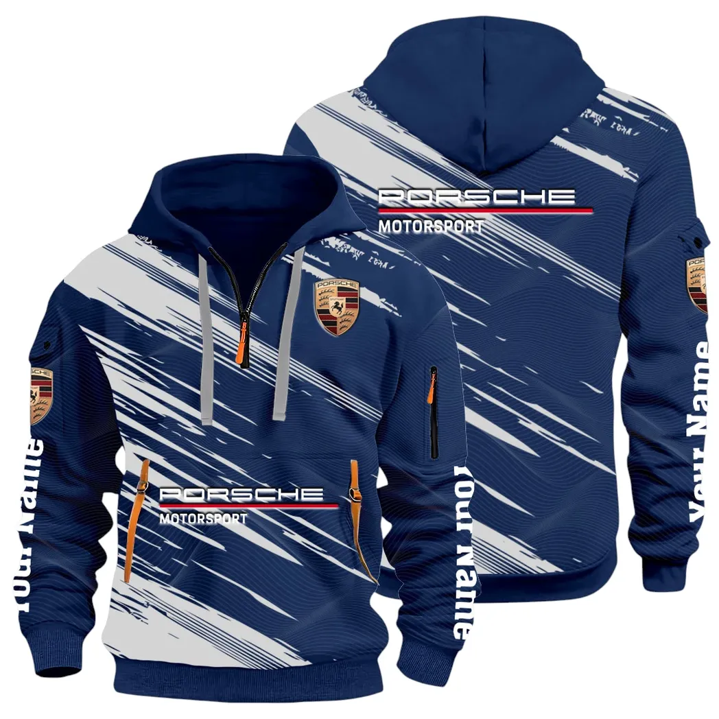 Turbo Sports Car Hoodie Half Zip 3D, Adventure-Ready Streetwear CAR514 - Navy