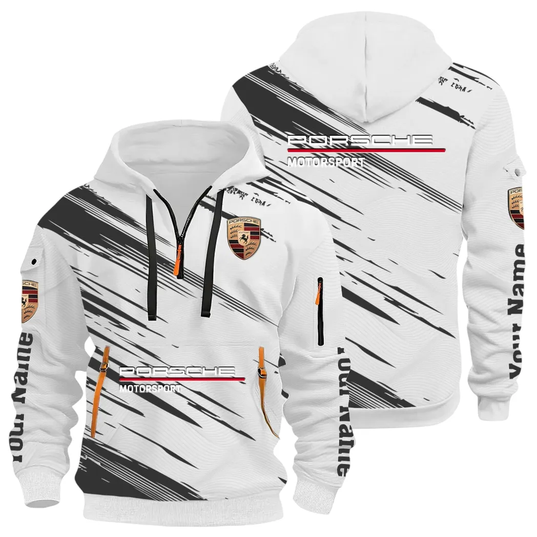 Turbo Sports Car Hoodie Half Zip 3D, Adventure-Ready Streetwear CAR514 - White